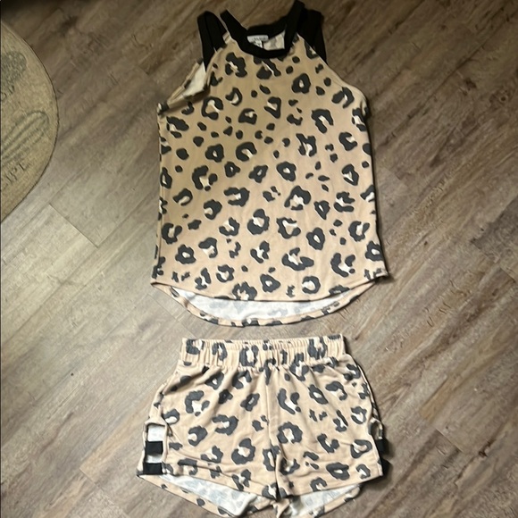 White Birch Leopard Print Shorts Set - Tan and Black - Picture 1 of 3